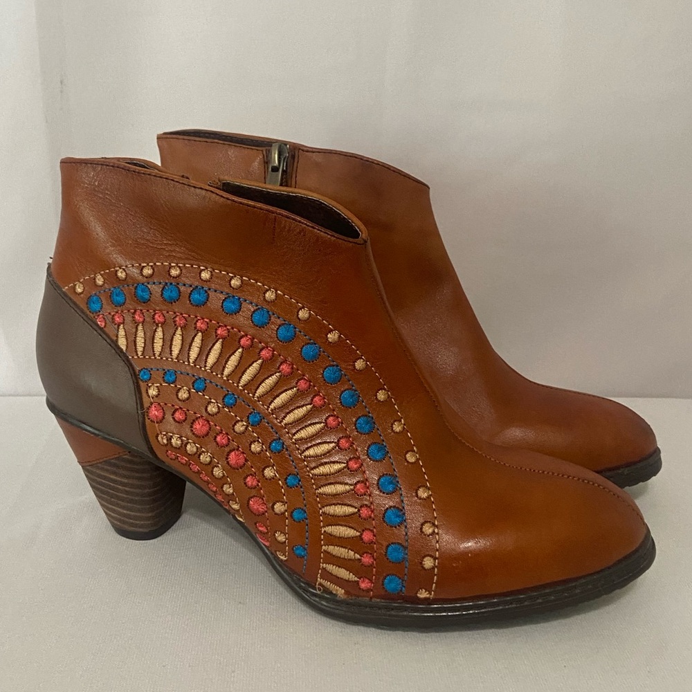 Women's Brown Embellished Leather Ankle Boots
